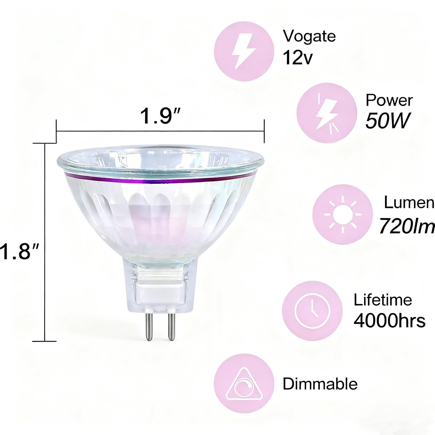 Gmy Mr16 Halogen Bulbs 50W 12V Gu5.3 Warm White Dimmable 6 Pack, Clear Glass Cover, 36° Beam Angle