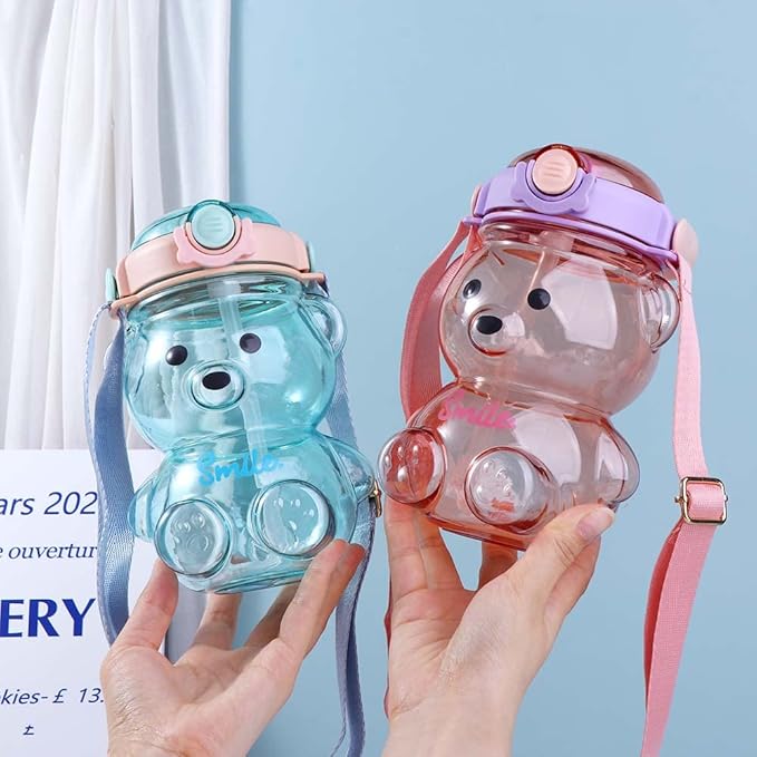 Vctitil Large Capacity Straw Water Cup Cute Bear Belly Cup Outdoor Sports Bottle 1000ml Plastic Water Cup(pink)