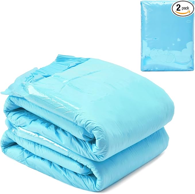 Littleforbig Adjustable Tapes Adult Diaper 2 Pieces - ABDry Ultra Absorbent Diapers Blue (Medium 28"-38")