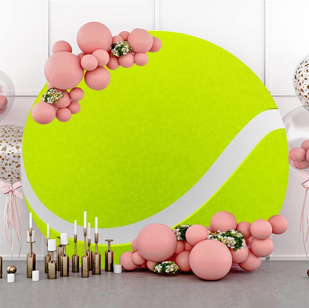 Leyiyi 7.2x7.2ft Tennis Round Backdrop Cover Polyester Green Tennis Balls Photography Background Sports Themed Birthday Party Decoration Tennis Ball Stadium Game Background Studio Props Photo Booth