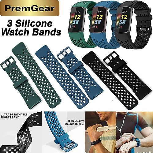 Fitbit Charge 6 Fitness Tracker Watch with Google apps (Black) Bundle with PremGear 3 Silicone Comfortable Watch Bands, 3f...