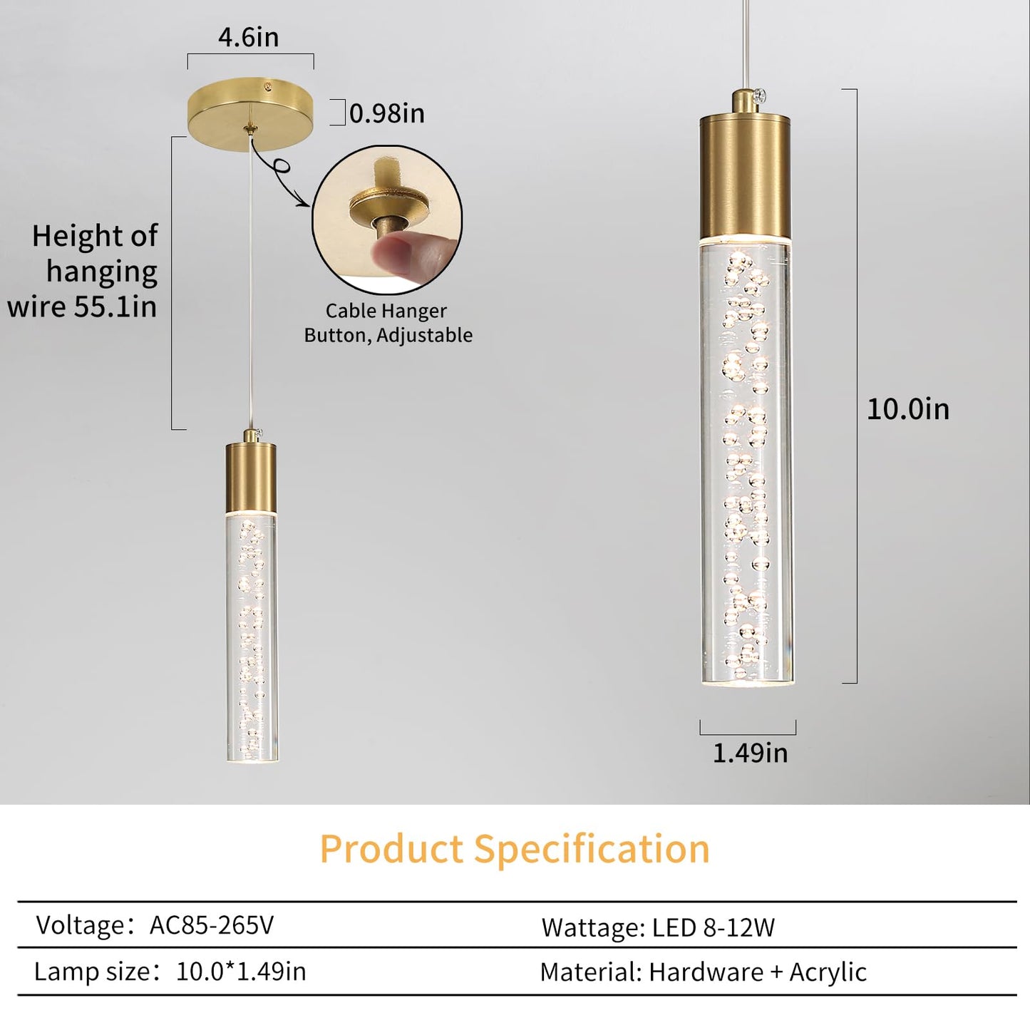 2 Pack Modern Kitchen Island Hanging Light  Gold Led Pendant Lights Fixture  Bubble Acrylic  3 Color Temperatures  Mini Ceiling Chandelier Lighting For Dining Room  Bedroom  Foyer Entrance  Cafe Bar