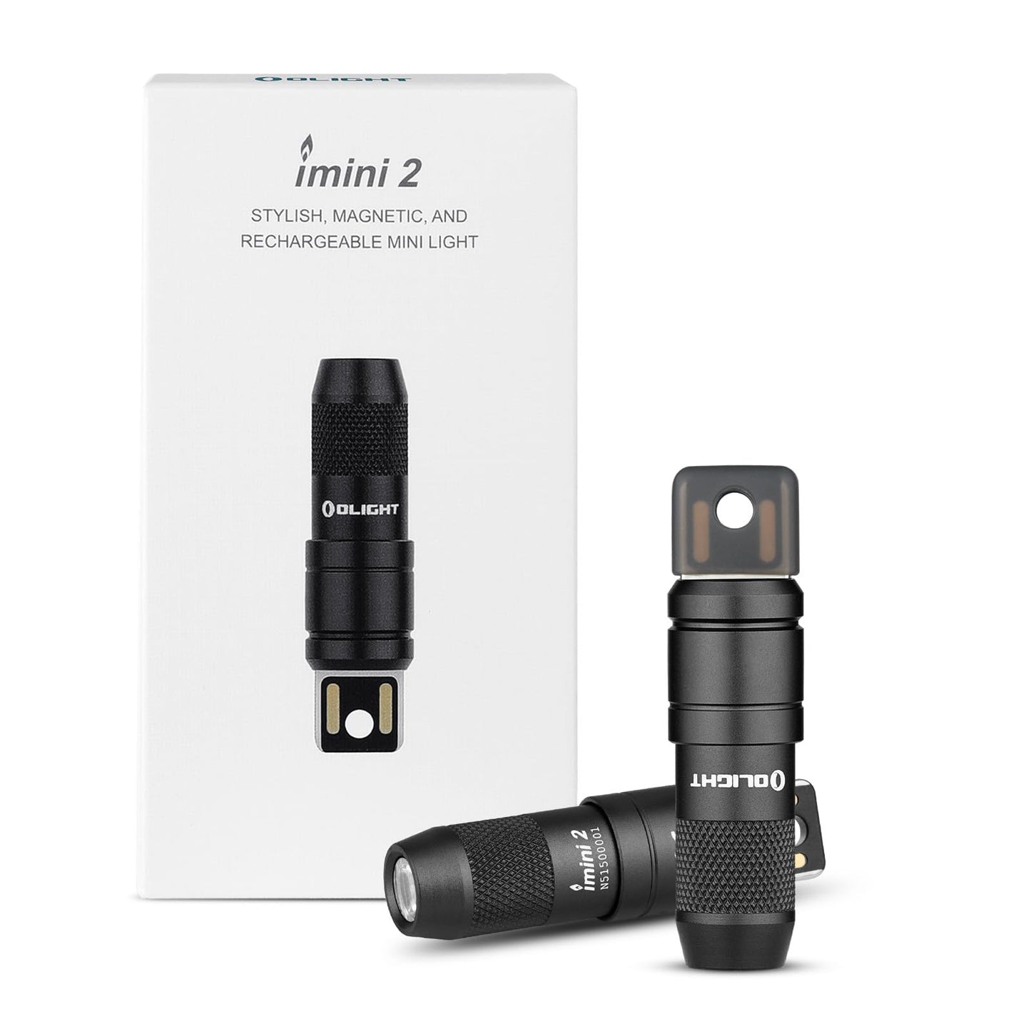 OLIGHT IMINI 2 EDC Rechargeable Keychain Flashlight 50 Lumens 2 Pack Black Aluminum