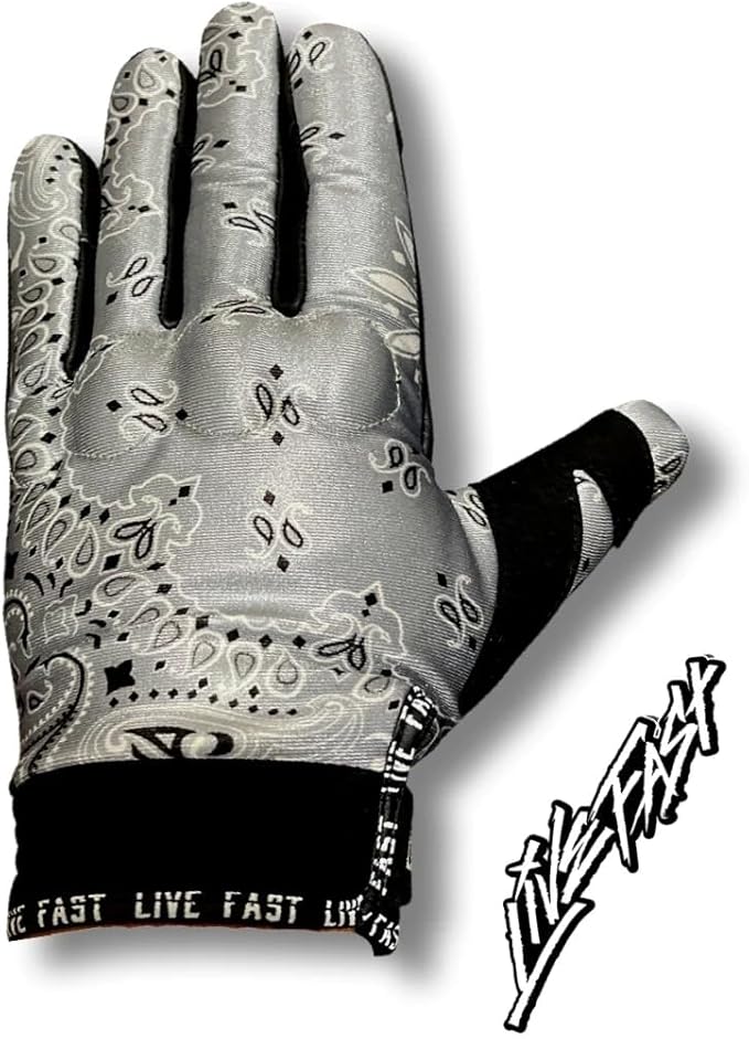 Live Fast Grey Paisley Motorcycle Gloves - Best Mountain Leather Dirt Bike Moto Riding Motorcycle/Motocross Gloves for Me...