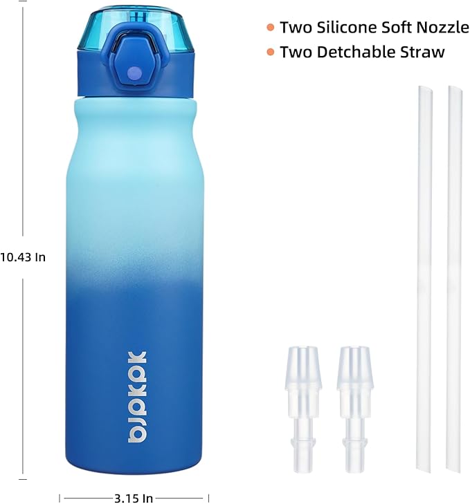 BJPKPK Insulated Water Bottle 25oz Stainless Steel Water Bottles with Straw and Carry Handle Double Wall Metal Thermal Flask,Sky