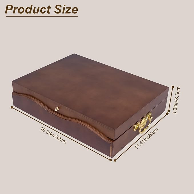 Silverware Storage Box,1 Layer Wooden Silverware Chest with Drawer,Silverware Case with Handle and Felt Lined,15.35" x 11.41" Flatware and Utensil Organizer for Kitchen,Black(Flatware Not Included)