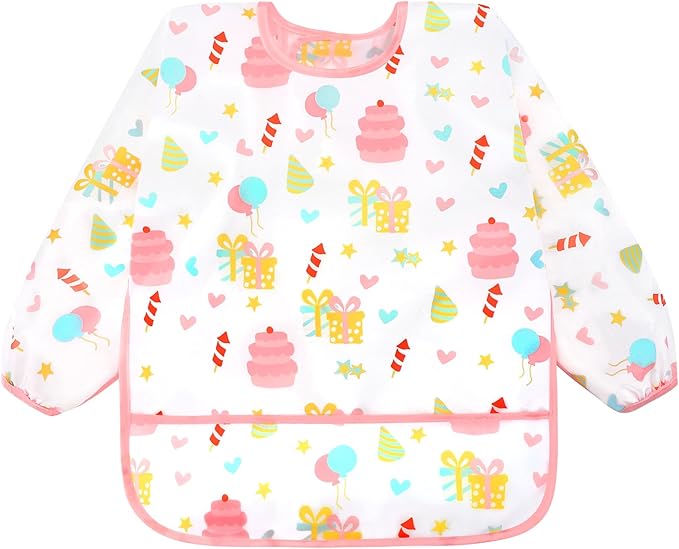Accmor 4 Pack Long Sleeve Bibs, Baby Smock Waterproof Sleeved Bib Smock for Baby Toddler 6-36 Months