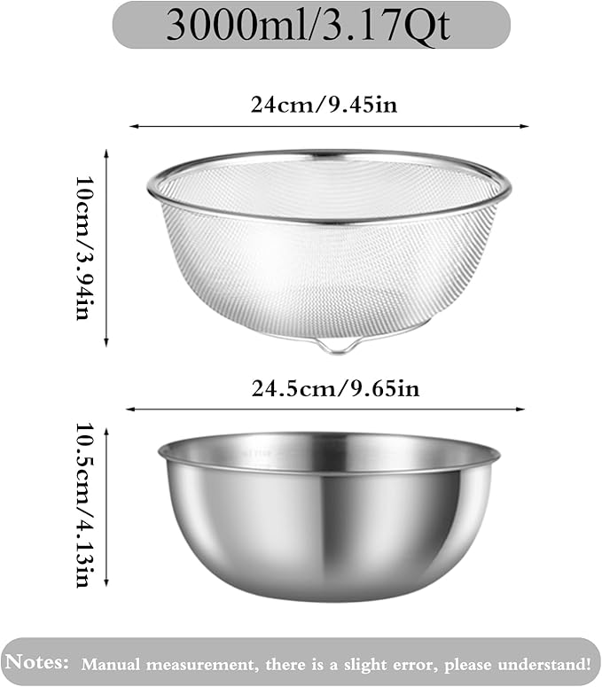 Thickened Stainless Steel Drainer Basket Set Home Essentials Kitchen Multifunctional Drainage High Temperature Resistant Freezer (9.45 inch)