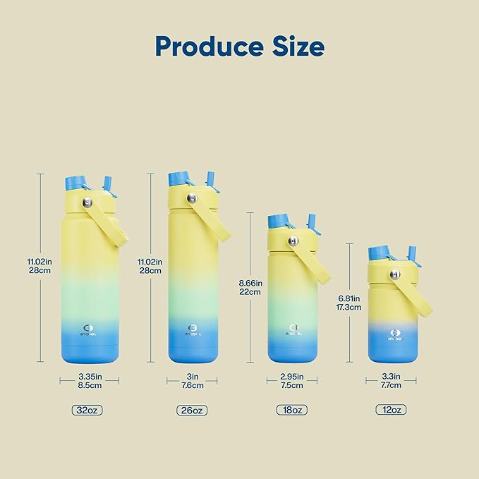 ENCOOL Insulated Water Bottle with Straw Stainless Steel Water Bottle, Leak-Proof, BPA-Free, Double Wall Vacuum Keeps Cold for 24 Hours for Sports, Travel, School (18 oz, Soft Lagoon)