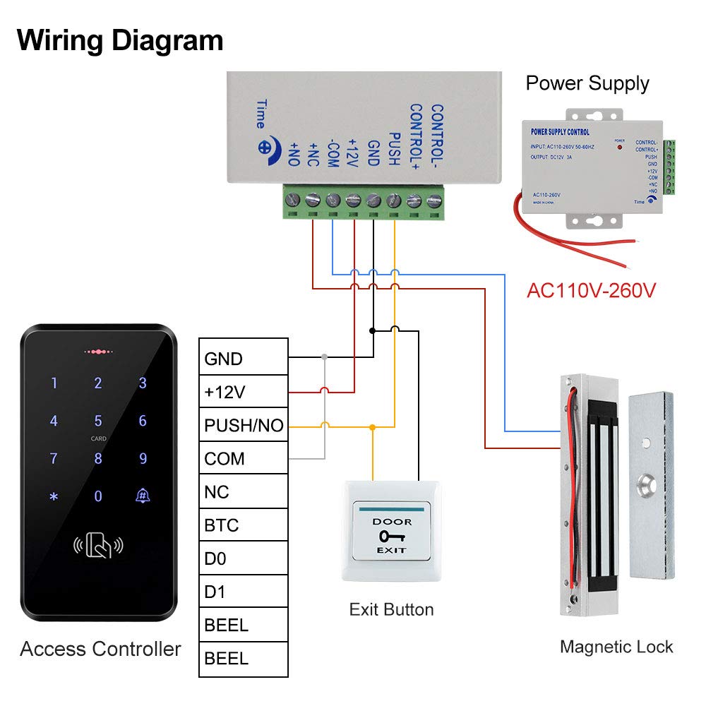 HFeng IP68 Waterproof Outdoor Door Access Control System Kit RFID Access Control Keypad Touch Panel + 180KG/350lbs Electric Magnetic Lock + Power Supply +10pcs Keyfobs