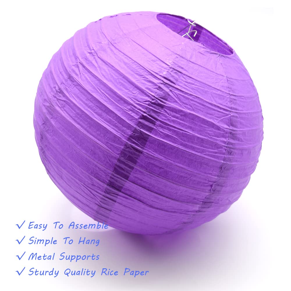 Hocansen Paper Lanterns 3pcs Round Decorative Metal 12in Deep Purple for Birthday Halloween Wedding Baby Shower Party Decor