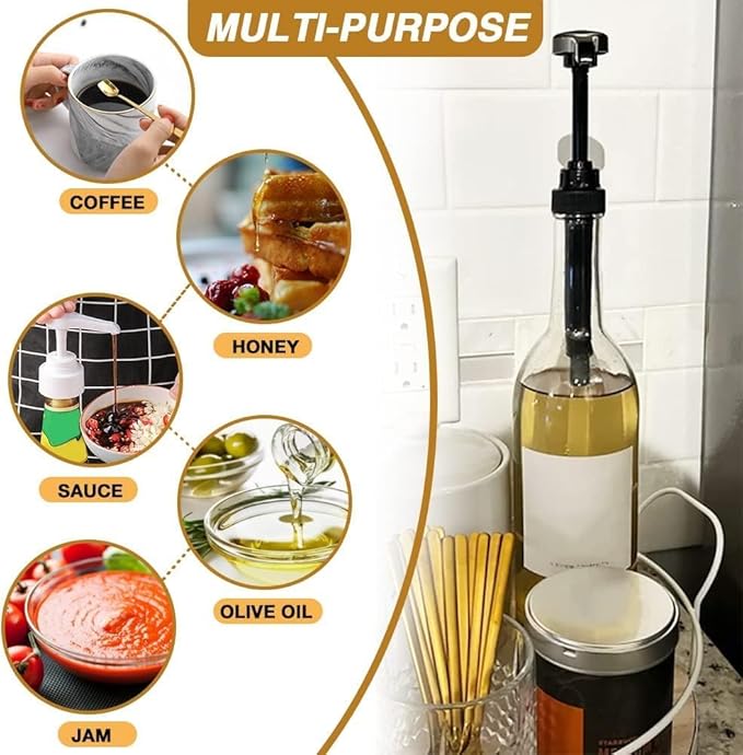 8 pcs Syrup Pumps with Cap to Avoid Dripping, Leak Proof Coffee Syrup Dispenser, Fits 25.4 Oz/750ml Coffee Flavoring Syrup Bottles, Great for Home & Coffee Bar Drinking Mixes, Cocktails, Beverage