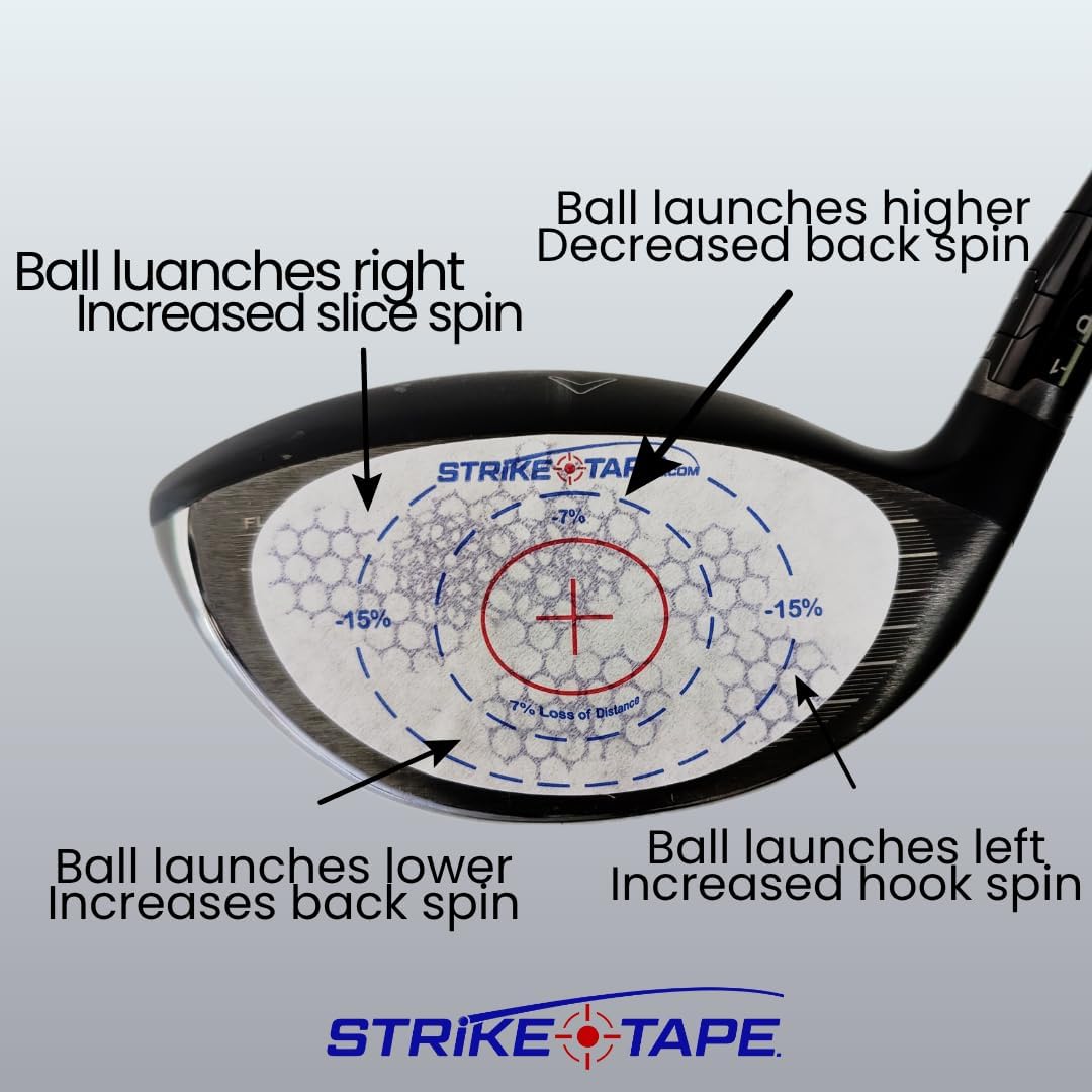 Strike tape golf impact tape Rght/Left hand USA Mfg. 720 impacts, Driver/Irons/Hybrids. Absolute clean-release adhesive for no harmful residue on clubface. Know your ball contact and improve your game