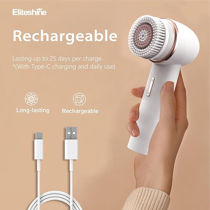 Electric Facial Cleansing Brush with Silicone and Bristle Brushheads,Rechargeable,Face Cleansing Brush, Face Scrubber Against Exfoliator,Face Wash Machine Brush, Relief for Face Skin Issues