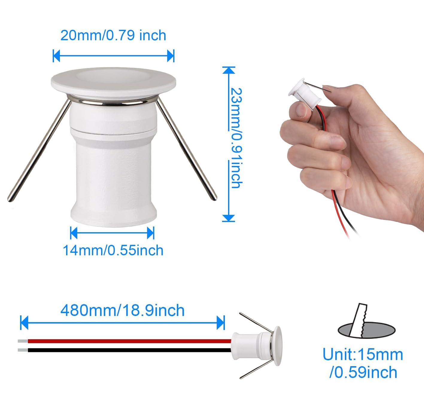 Hhtun 902 Led Mini Spotlight Dc12V 1W Suitable For Bookcases Cabinets And Various Display Cabinets As Decorative Lights Embedded Installation Soft Lighting With Power Supply (4000K White 9Pack)