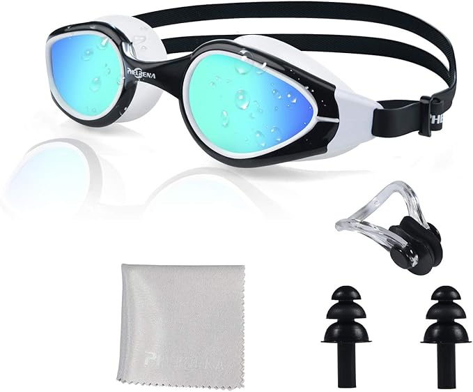 PHELRENA Swim Goggles, Anti Fog,No Leaking,UV Protection,Shatter-Proof, Clear Wide Vision Triathlon Swim Goggles