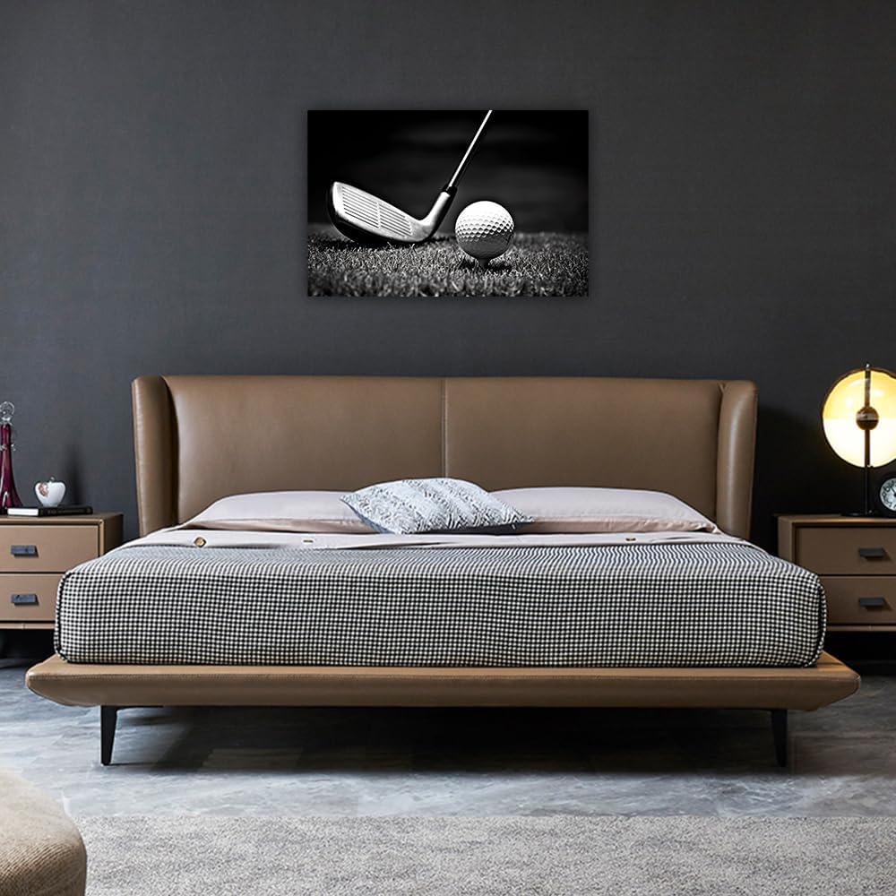 LURENCZH Golf Canvas Wall Art Black and White Golf Picture Prints Ball Sport Paintings for Golf Course Fitness Room Office Decor Framed(Golf-2,16.00" x 24.00")