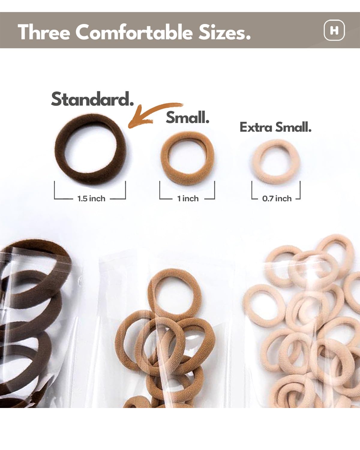 Cyndibands Seamless Hair Ties - Light Brown - Gentle Hair Ties No Damage, Standard Size 1.5 Inch, Soft and Stretchy Nylon Fabric