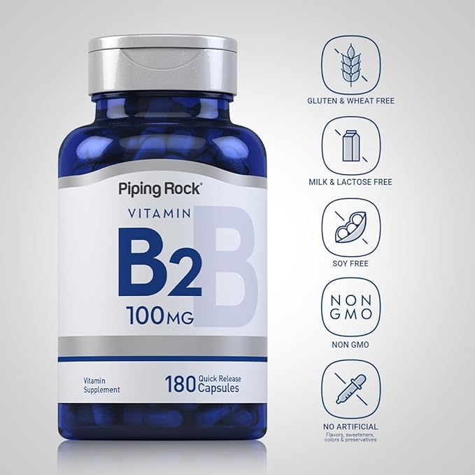 Piping Rock Vitamin B2 100mg | 180 Capsules | Riboflavin | Vegetarian, Non-GMO, Gluten Free Supplement