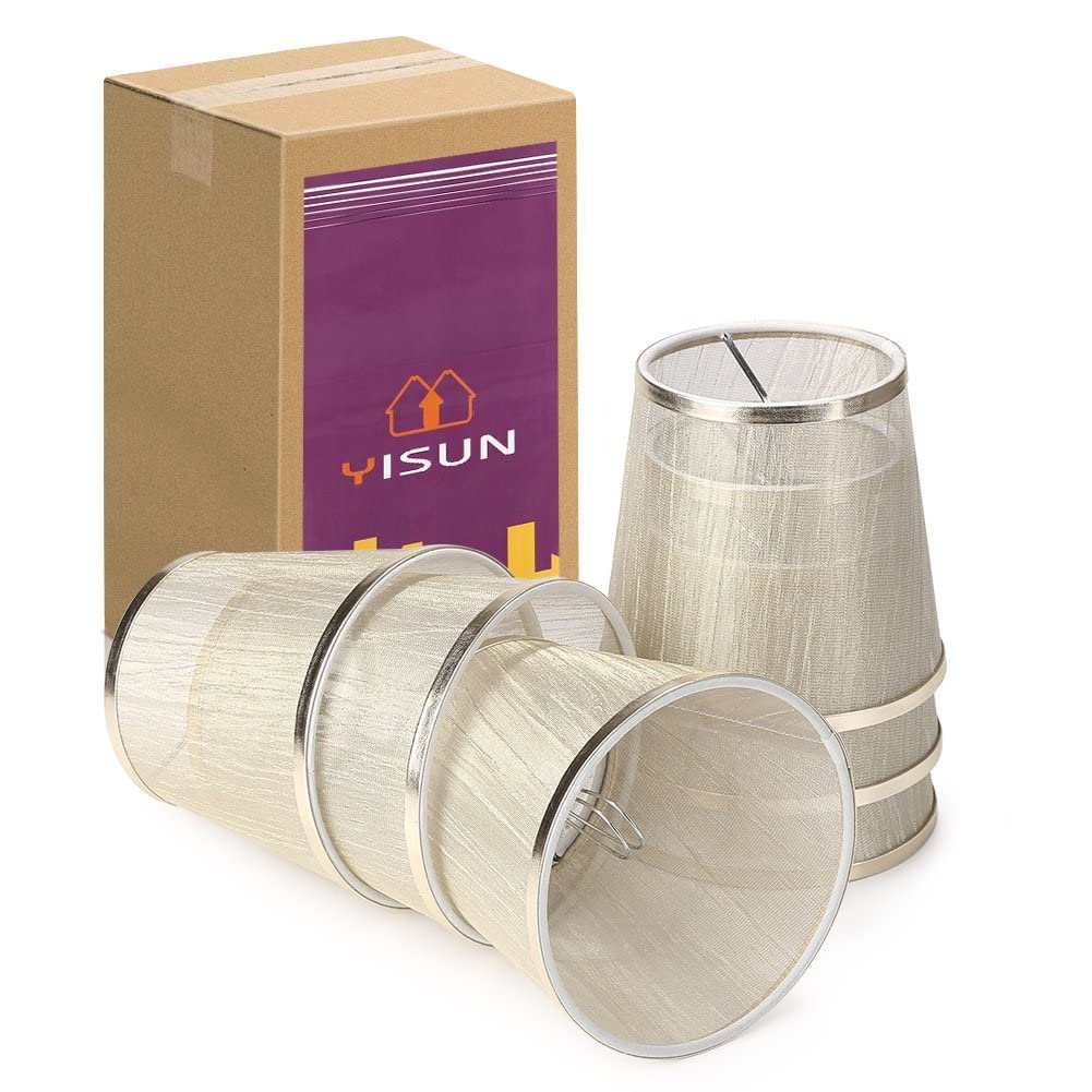 Yisun Crystal Chandelier Mini Lamp Shade Set Of 6, 5.5-Inch Bell Clip On, Gold Champagne Organza, Model Df-Lczd