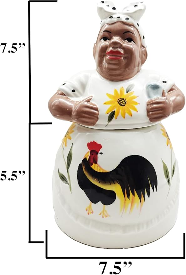 ACK African American Women Ceramic Cookie Jar with Lid and and Rubber Seal, Food Storage Jar, Kitchen Décor, Snack Storage Container for Cookie, Candy and More