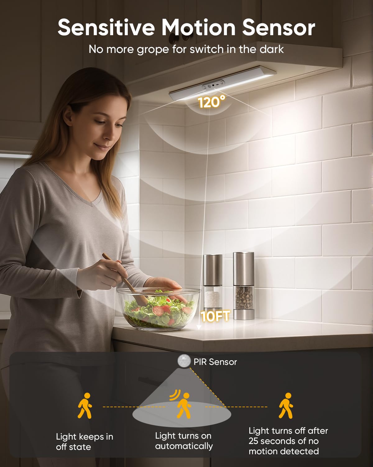 LENOMA Motion Sensor Closet Lights, 400 Lumen, 2 Pack, Rechargeable, Silver, LTM-CGD-06, Wireless with Remote Control, 3 Color Temp