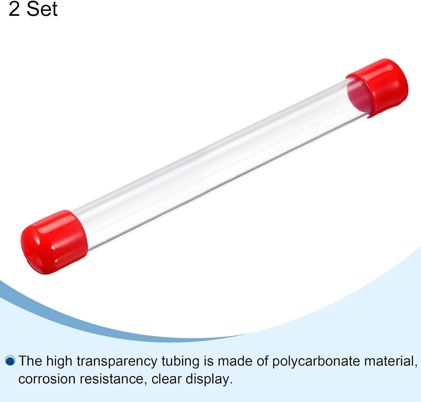 PATIKIL Clear Rigid Tube Round Plastic Tubing with Red Rubber Caps Polycarbonate Water Pipe, 305mm/ 12 Inch Length, 18mmx20mm/0.71"x0.8", 2 Set