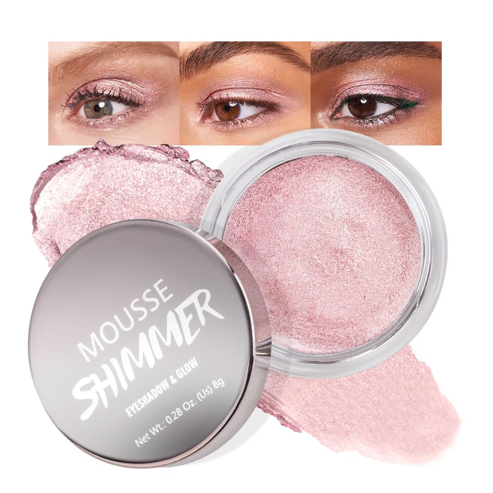 Rose Pink Mousse Single Eyeshadow Palette -Neutral Matte & Shimmer Eyeshadow,Mini Cream Glitter Eye shadow,Long Lasting Highly P