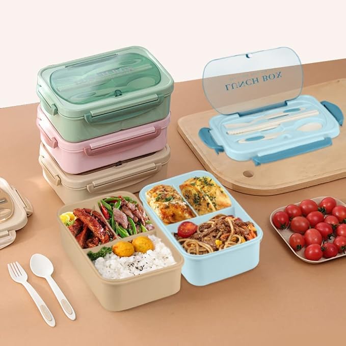 Bento Box for Adult, 1200 ML Lunch Containers for Adults, LeakProof Lunch Box with Utensils, BPA Free, 3 Compartment Bento Box Microwave Safe