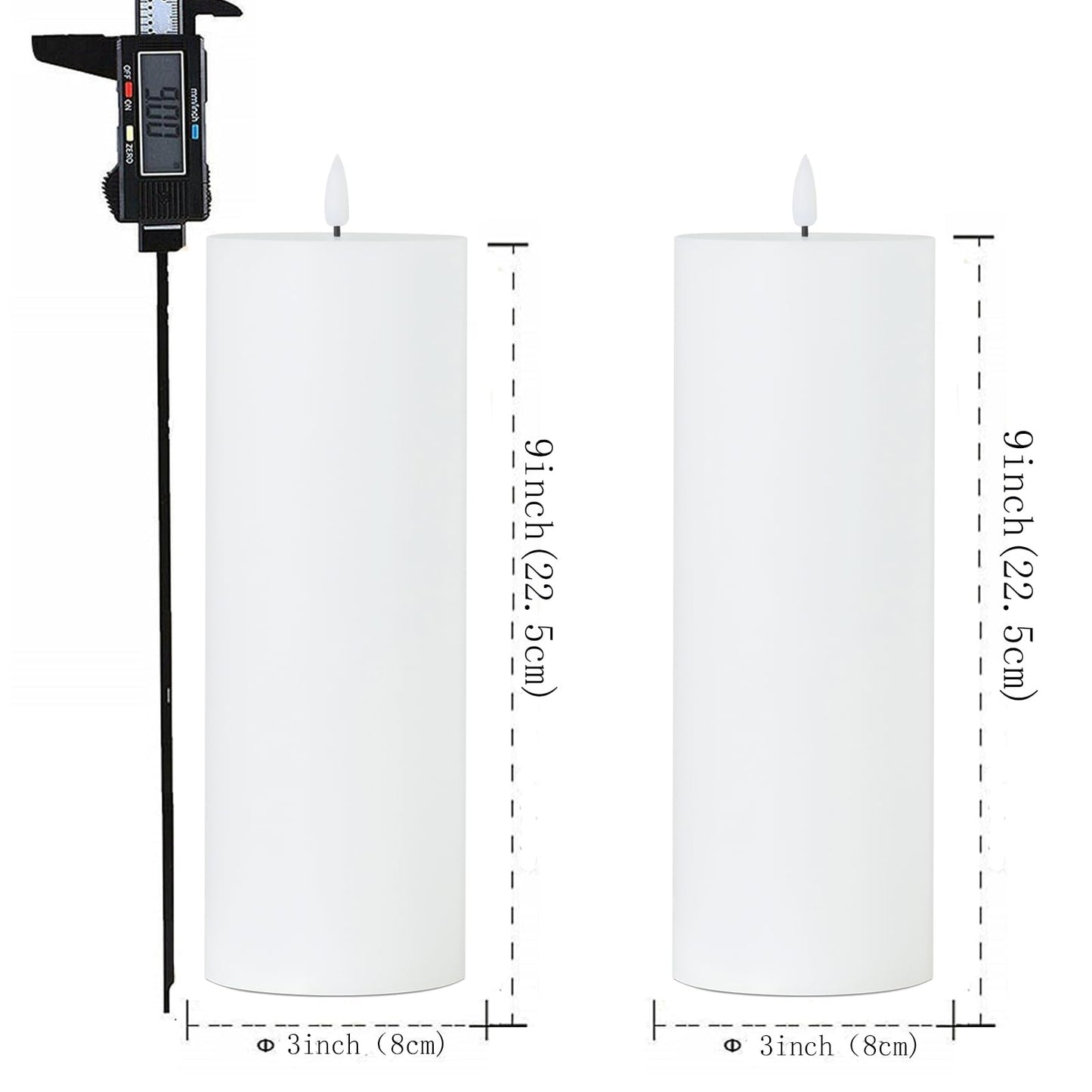 volnyus White Flameless Candles Set of 2 (3x9 inch) Flickering LED Wax Candles Battery Operated with Remote Control Timers for Fall Decor/Night Light/Fireplace/Party Dimmable Pillars Flat top