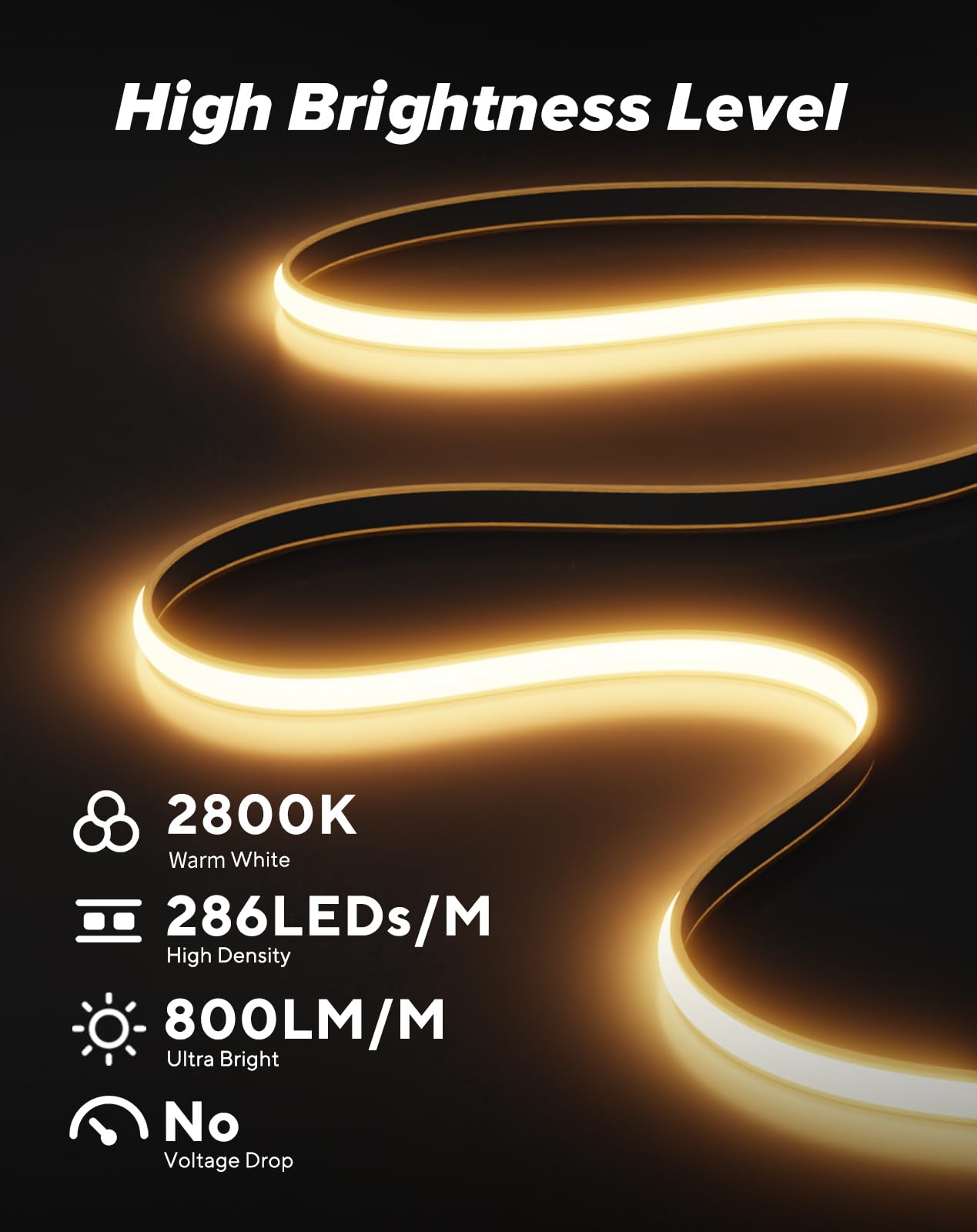 Shine Decor Cob Led Rope Light Ac 120V  800Lm Ultra Bright  Ip65 Waterproof Cold-Resistant Etl Neon Strip  No Driver Tape Lighting For Home Commercial 10X4.5Mm  2800K Warm White  131.2Ft