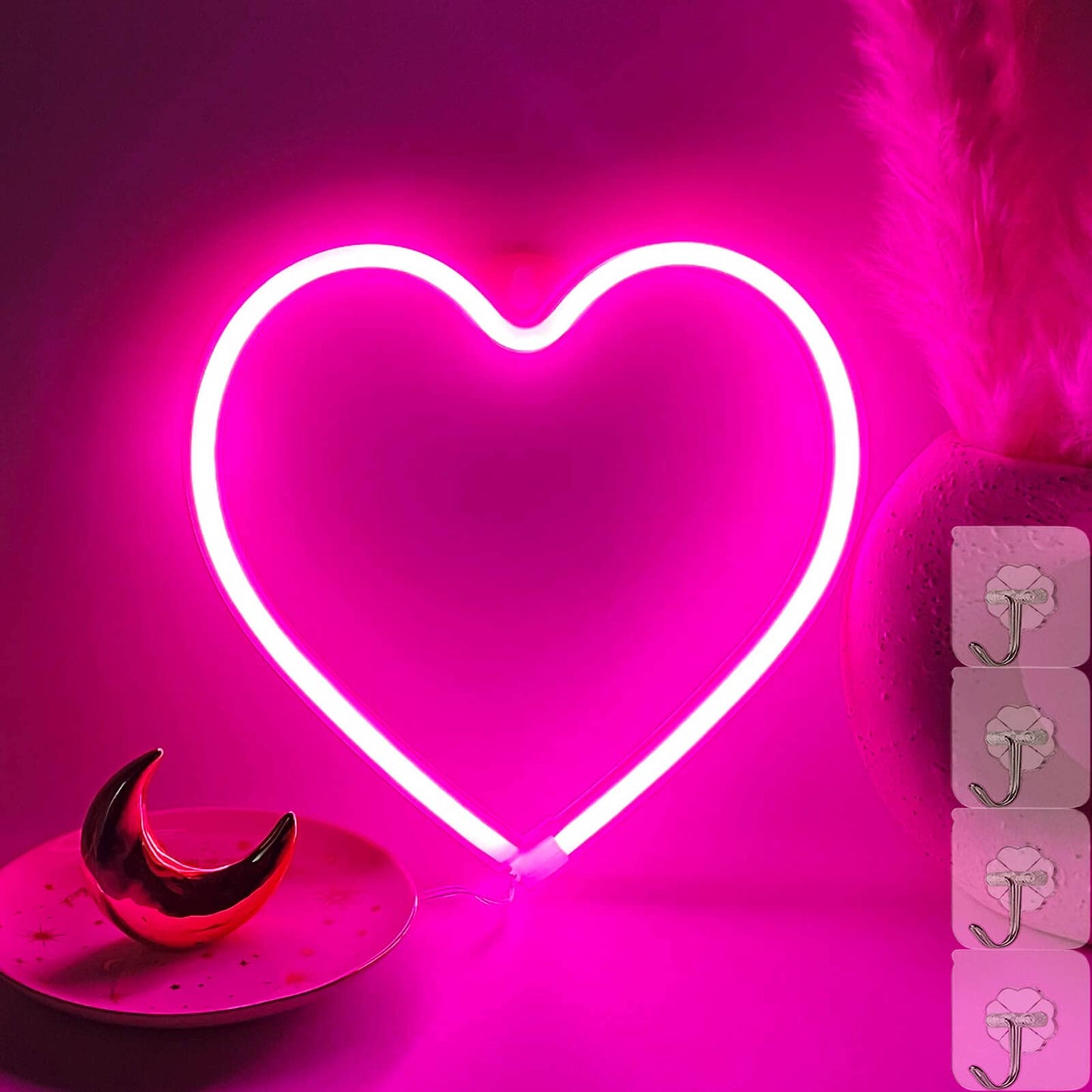 Vifulin Neon Heart Sign - Pink Led Heart Lamp, Acrylic Wall Decor, Usb/Battery Operated, Perfect For Bedroom And Gifts
