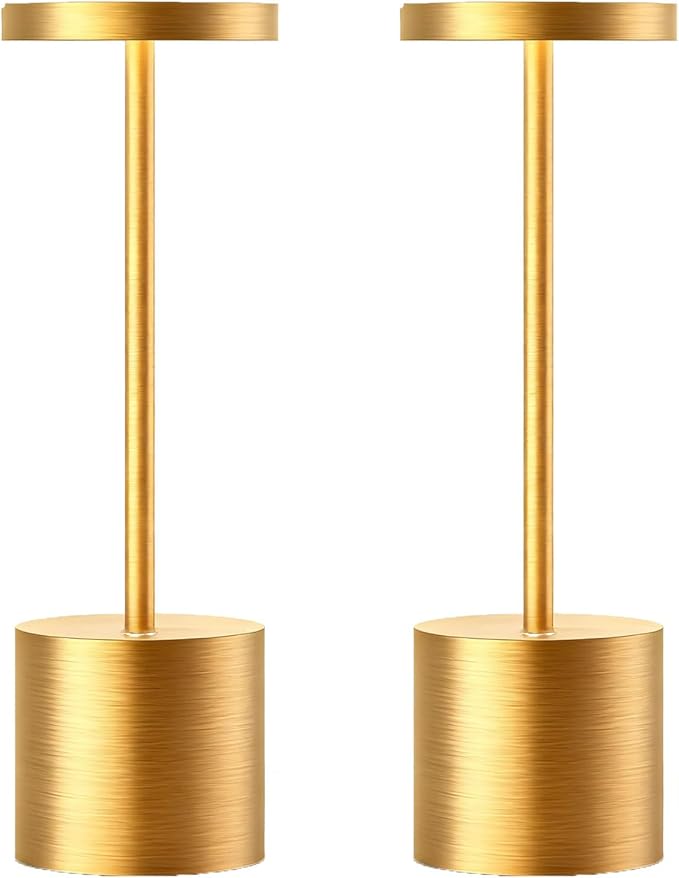 Cordless Table Lamps Rechargeable - Outdoor Portable LED Table Light 5000mAh Battery Operated Lamp 3 Color Stepless Dimming with Memory Function for Restaurant Dining Patio 2Pack Gold