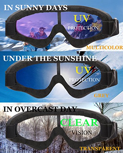 Yidomto Ski Goggles, 3 Pack Snow Goggles for Men, Women, Kids & Youth, UV400 Protection for Skiing & Snowboarding