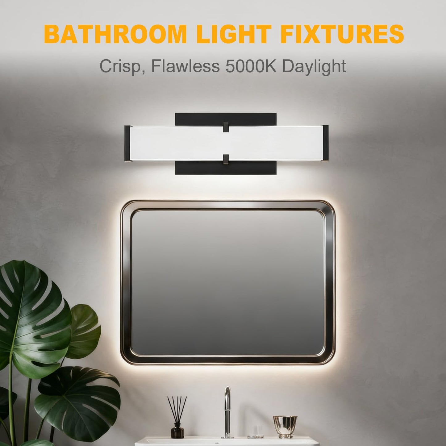 Bathroom Light Fixtures: 31.5Inch Etl Certified Bathroom Vanity Light 5000K Cool White 36W 2500Lm - Modern Black Led Vanity Light Elegant Clear Shade  Bathroom Lighting Fixtures Over Mirror Dimmable