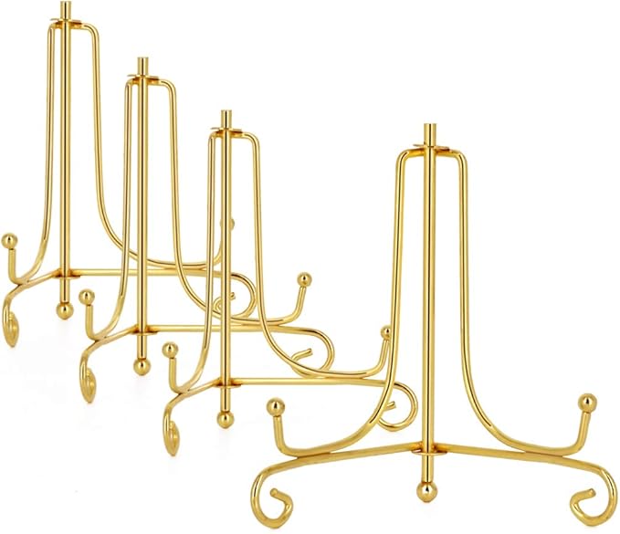 LIONWEI LIONWELI 4 Inch Gold Iron Plate Stand Holder Easel Display Stand for Plate?Picture?Photo and More,4 pcs.