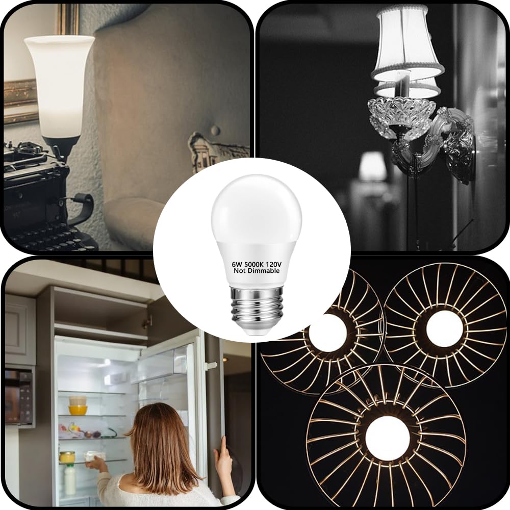 Neteha 2 Pack A15 6W 120V E26 Base Small Led Refrigerator Light Bulb  Non-Dimmable 60W Equivalent 5000K Daylight White A15/G45 Shape Led Appliance Bulb For Ceiling Fan And Lighting Fixtures