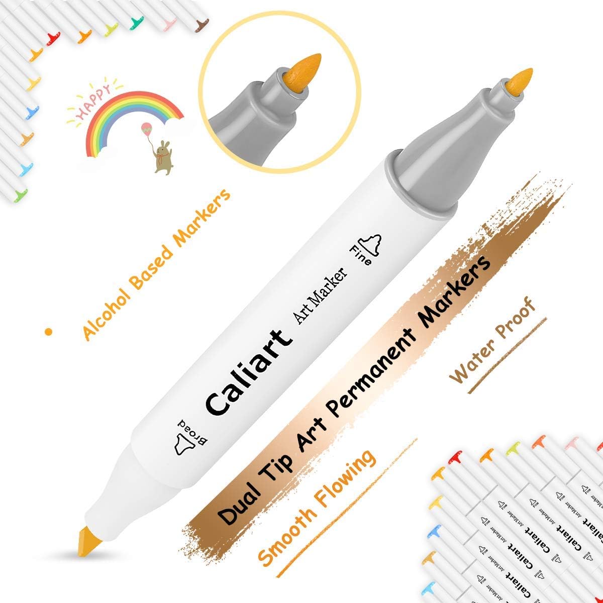 Caliart Markers, 168 Colors Dual Tip Art Markers Sketch Pens Permanent Alcohol Based, with Case for Adult Artist Halloween Drawing Sketching