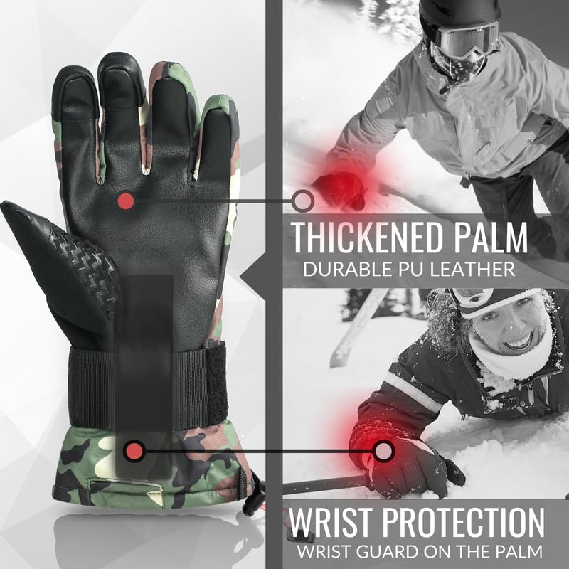 devembr Snowboarding Gloves with Wrist Guards, Ski Gloves Touchscreen