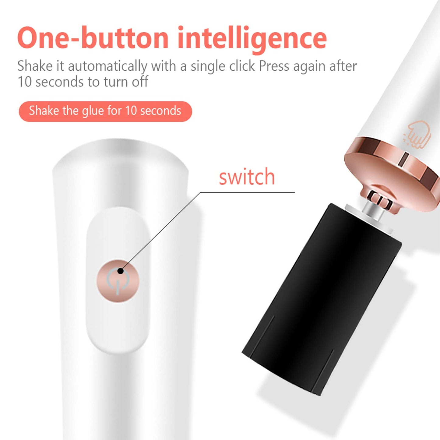 Glue Shaker for Eyelash Extensions, Eenten Nail Lacquer Shaker with 2 Connectors and 6 Sizes of Caliber Portable Electric Lash G