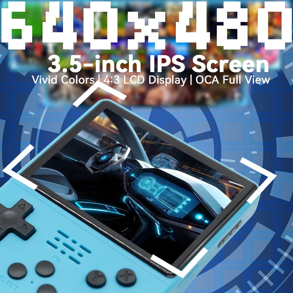 R40S Pro Handheld Game Console 3.5-in 640*480 IPS OCA Screen ArkOS 2.0 RK3326 r40spro with Portable Case Blue-64GBVer.