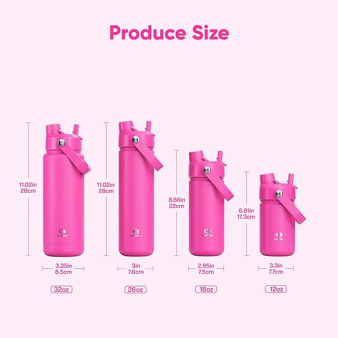 ENCOOL Insulated Water Bottle with Straw Stainless Steel Water Bottle, Leak-Proof, BPA-Free, Double Wall Vacuum Keeps Cold for 24 Hours for Sports, Travel, School (26 oz, Persian Rose)