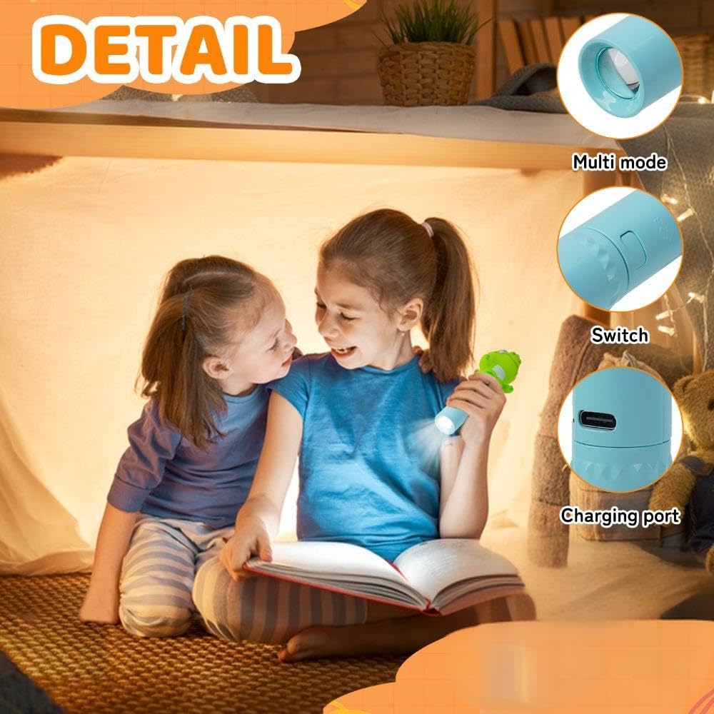 Darlur 4 Pack Small Mini Cute Kids Flashlight  Rechargeable Dinosaur Flashlights For Boys Girls Christmas Gifts Stocking Stuffers