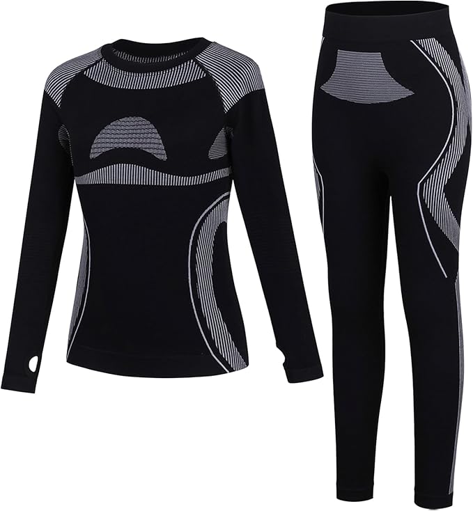 beautyin Seamless Thermal Underwear for Kids Athletic Long Base Layer Girls Boys Top Bottom Set with Thumbhole