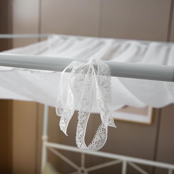 Pleated Full Canopy Bed Curtains for Top of Bed, White Princess Sheer Bed Canopy, Canopy Bed Scarf for Girls(Full,White)