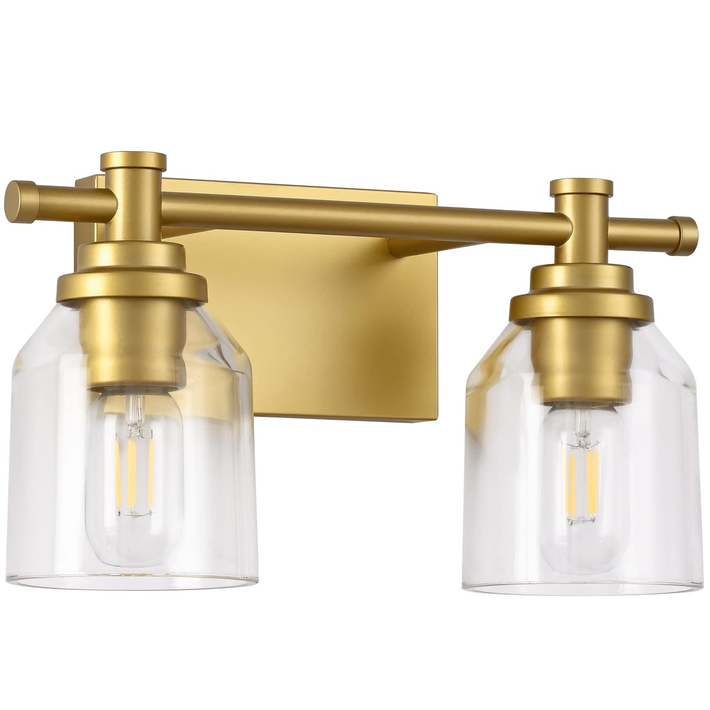 SOLFART Golden Vanity Light Fixture - 2 Lights, Glass Shade, Vintage Wall Lighting for Bathroom Over Mirror