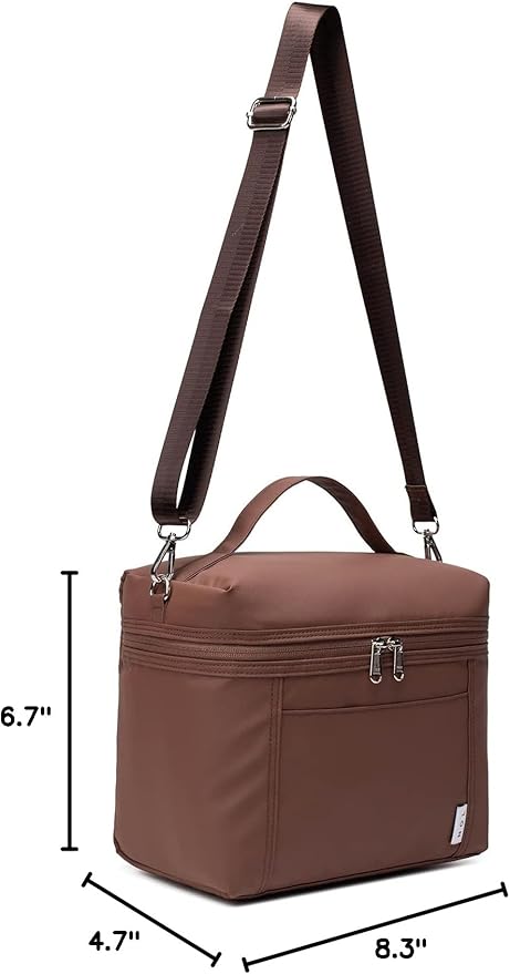 NOL Natural Organic Lifestyle Small Insulated Lunch Bags for Women Cooler Bag Lightweight Nylon Waterproof Lunch Box for Work（Small，coffee）