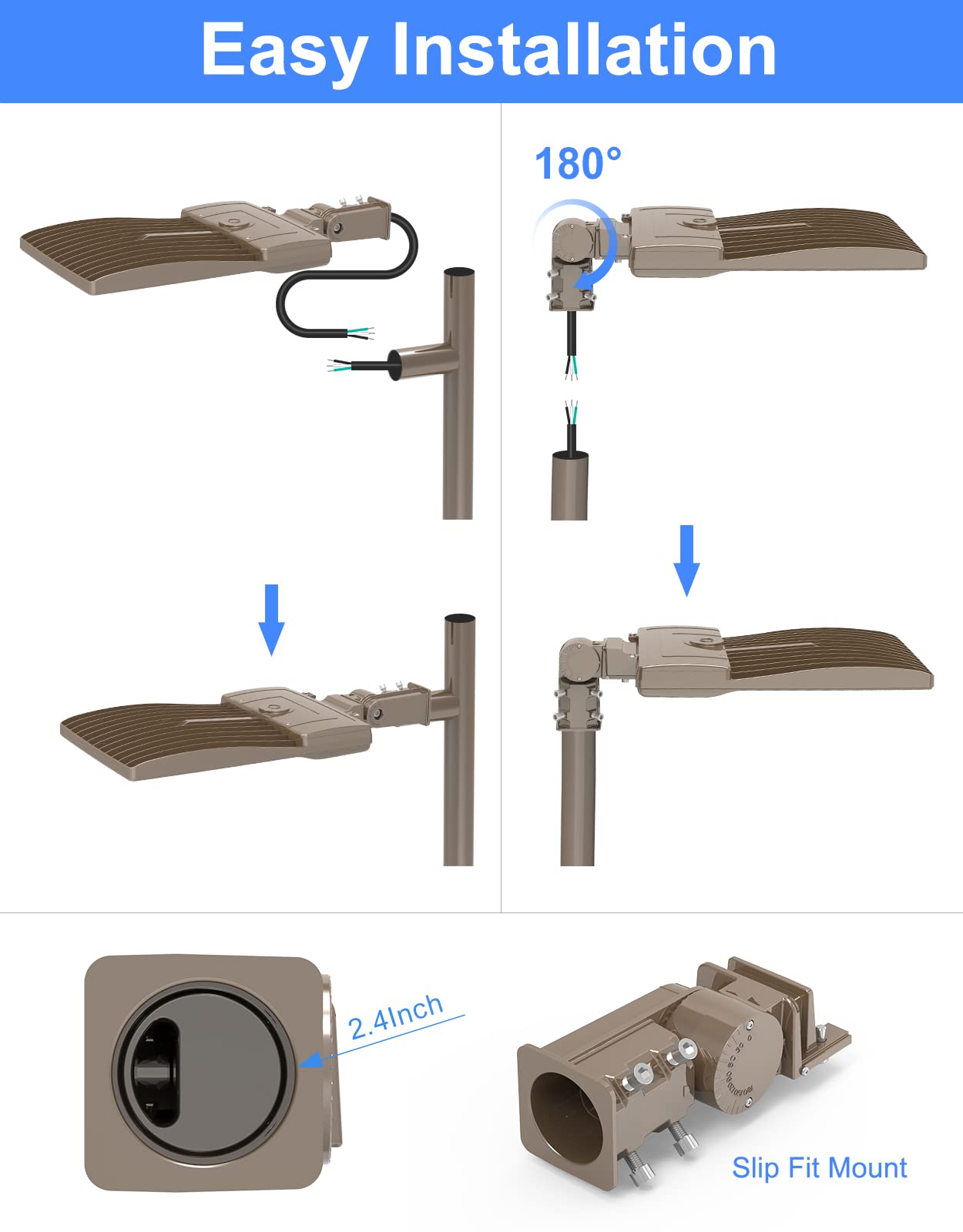 450W Led Parking Lot Light Dusk To Dawn 67 500Lm  Industrial Grade Led Shoebox Parking Pole Light 5000K Ip65 Waterproof Outdoor Commercial Area Lighting With Slip Fitter 100-277Vac