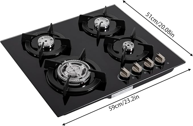 4-Burner NG Stove, Built-in Countertop Gas Stove with Tempered Glass, Electronic Pulse Ignition, High Precision Fire Control, and Detachable Pot Brackets