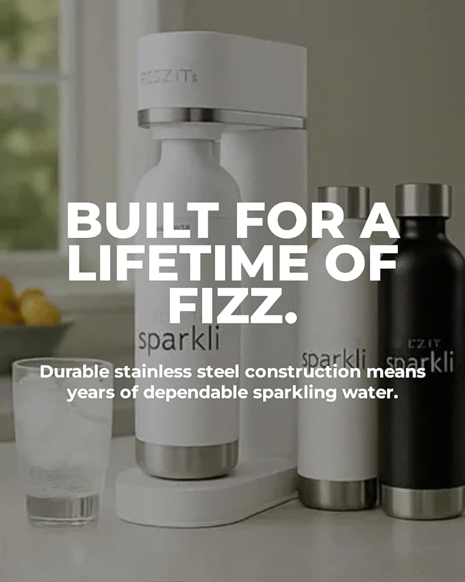 White Stainless Steel Sparkling Water Maker Soda Maker Includes 1 x CO2 Cylinder & 1L White Stainless Steel Bottle